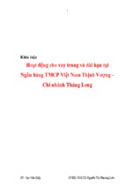 Hoạt động cho vay trung và dài hạn tại Ngân hàng TMCP Việt Nam Thịnh Vượng – Chi nhánh Thăng Long