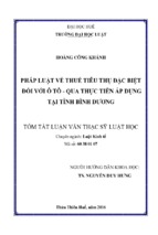 PHÁP LUẬT VỀ THUẾ TIÊU THỤ ĐẶC BIỆT  ĐỐI VỚI Ô TÔ - QUA THỰC TIỄN ÁP DỤNG TẠI TỈNH BÌNH DƯƠNG