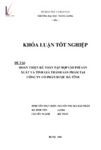 HOÀN THIỆN KẾ TOÁN TẬP HỢP CHI PHÍ SẢN XUẤT VÀ TÍNH GIÁ THÀNH SẢN PHẨM TẠI  CÔNG TY CỔ PHẦN DƯỢC HÀ TĨNH