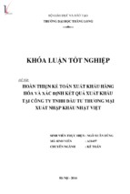 Hoàn thiện kế toán xuất khẩu hàng hóa và xác định kết xuất khẩu tại công ty tnhh đầu tư thương mại xuất nhập khẩu nhật việt