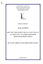 Kiến thức, thực hành về quản lý chất thải y tế của nhân viên y tế tại khoa khám bệnh bệnh viện bạch mai