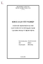 Chăm sóc bệnh nhân sau mổ cắt tuyến vú và vét hạch nách tại khoa ngoại vú bệnh viện k