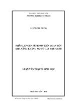Phân lập gen defensin liên quan đến khả năng kháng mọt ở cây đậu xanh
