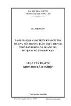đánh giá khả năng triển khai chi trả dịch vụ môi trường rừng trực tiếp tại thôn bản duống, xã hoàng trĩ, huyện ba bể, tỉnh bắc kạn