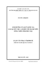 ảnh hưởng của quỹ quốc gia giải quyết việc làm đối với thanh niên nông thôn tỉnh phú thọ