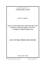 Quản lý hoạt động dạy nghề cho học viên tại trung tâm chữa bệnh   giáo dục   lao động xã hội bắc kạn