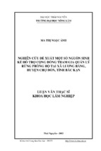 Nghiên cứu đề xuất một số sinh kế nhằm hỗ trợ cộng đồng tham gia quản lý rừng phòng hộ tại xã lương bằng, chợ đồn, bắc kạn