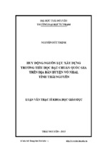Huy động nguồn lực xây dựng trường tiểu học đạt chuẩn quốc gia trên địa bàn huyện võ nhai, tỉnh thái nguyên