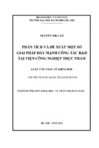 PHÂN TÍCH VÀ ĐỀ XUẤT MỘT SỐ GIẢI PHÁP ĐẨY MẠNH CÔNG TÁC R&D TẠI VIỆN CÔNG NGHIỆP THỰC PHẨM