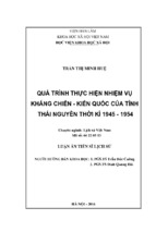 QUÁ TRÌNH THỰC HIỆN NHIỆM VỤ KHÁNG CHIẾN - KIẾN QUỐC CỦA TỈNH THÁI NGUYÊN THỜI KÌ 1945 - 1954