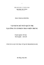 VẬN DỤNG KẾ TOÁN QUẢN TRỊ TẠI CÔNG TY CỔ PHẦN THAN MIỀN TRUNG