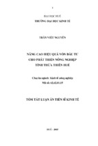NÂNG CAO HIỆU QUẢ VỐN ĐẦU TƯ CHO PHÁT TRIỂN NÔNG NGHIỆP TỈNH THỪA THIÊN HUẾ