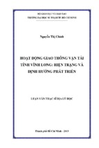 HOẠT ĐỘNG GIAO THÔNG VẬN TẢI TỈNH VĨNH LONG: HIỆN TRẠNG VÀ ĐỊNH HƯỚNG PHÁT TRIỂN
