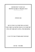 Quản lí đào tạo nghề cho lao động nông thôn tại trường trung cấp nghề thủ công mỹ nghệ kiến xương, tỉnh thái bình