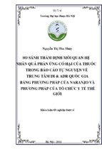 So sánh thẩm định mối quan hệ nhân quả phản ứng có hại của thuốc trong báo cáo tự nguyện về trung tâm di & adr quốc gia bằng phương pháp của naranjo và phương pháp của tổ chức y tế thế giới.encrypted