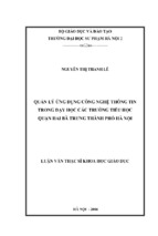 Thực trạng công tác quản lý ứng dụng công nghệ thông tin vào dạy học ở các trường tiểu học quận hai bà trưng