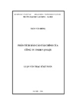 Phân tích báo cáo tài chính của công ty tnhh vạn lợi