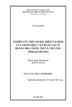 Nghiên cứu một số đặc điểm tái sinh của thảm thực vật rừng tại xã hoàng hoa thám, thị xã chí linh, tỉnh hải dương