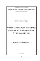 Vai trò của nhà nước đối với việc chăm sóc sức khỏe cộng đồng ở việt nam hiện nay