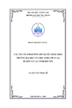 Các yếu tố ảnh hưởng đến quyết định chọn trường đại học của học sinh lớp 12 tại huyện tuy an, tỉnh phú yên