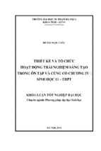 Thiết kế và tổ chức hoạt động trải nghiệm sáng tạo trong ôn tập và củng cố chương iv – sinh học 11 – thpt