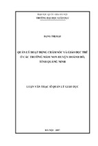 Quản lý hoạt động chăm sóc và giáo dục trẻ ở các trường mầm non huyện hoành bồ, tỉnh quảng ninh