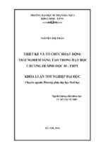 Thiết kế và tổ chức hoạt động trải nghiệm sáng tạo trong dạy học chương iii sinh học 10 – thpt