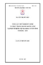 Năng lực xét nghiệm vi sinh và thực trạng kháng kháng sinh tại một số bệnh viện đa khoa tuyến tỉnh năm 2012   2015