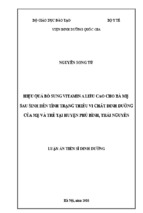 Hiệu quả bổ sung vitamin a liều cao cho bà mẹ sau sinh đến tình trạng thiếu vi chất dinh dưỡng của mẹ và trẻ tại huyện phú bình, thái nguyên