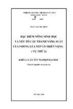 đặc điểm nông sinh học và yếu tố cấu thành năng suất của 9 dòng lúa nếp có triển vọng (vụ thứ 2)