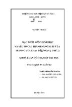 đặc điểm nông sinh học và yếu tố cấu thành năng suất của 10 dòng lúa chất lượng (vụ thứ 2)