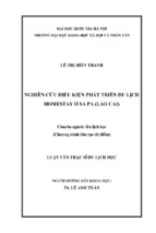 Nghiên cứu điều kiện phát triển du lịch homestay ở sa pa (lào cai)