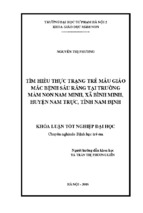 Tìm hiểu thực trạng bệnh sâu răng ở trẻ mẫu giáo tại trường mầm non nam minh, xã bình minh, huyện nam trực, tỉnh nam định