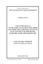 Tăng cường quản lý các dự án đầu tư xây dựng công trình giao thông nông thôn bằng nguồn vốn ngân sách nhà nước trên địa bàn huyện phú lương, tỉnh thái nguyên