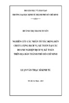 Nghiên cứu các nhân tố tác động đến chất lượng dịch vụ kế toán tại các doanh nghiệp dịch vụ kế toán trên địa bàn tphcm