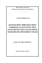 Hoàn thiện hoạt động marketing tại ngân hàng thương mại cổ phần ngoại thương việt nam chi nhánh thành phố hồ chí minh đến năm 2020