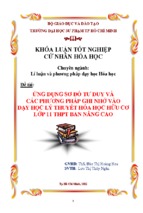 ỨNG DỤNG SƠ ĐỒ TƯ DUY VÀ CÁC PHƯƠNG PHÁP GHI NHỚ VÀO DẠY HỌC LÝ THUYẾT HÓA HỌC HỮU CƠ  LỚP 11 THPT BAN NÂNG CAO