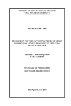 Luận án tiến sĩ kinh tế quản lý đề tải nghiên cứu một số yếu tố ảnh hưởng đến giá đất ở đô thị tại thành phố thái nguyên, tỉnh thái nguyên