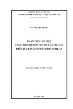 Nhận thức về việc thực hiện quyền trẻ em của cha mẹ trên địa bàn miền núi tỉnh nghệ an