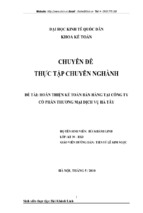 Hoàn thiện kế toán bán hàng tại công ty cổ phần thương mại dịch vụ hà tây