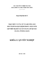 Nhận thức và ứng xử của hộ nông dân đối với rủi ro dịch bệnh trong chăn nuôi lợn trên địa bàn xã tân quang, huyện bắc quang, tỉnh hà giang