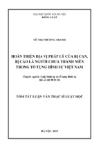 Hoàn thiện địa vị pháp lí của bị can, bị cáo là người chưa thành niên trong tố tụng hình sự việt nam