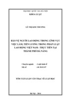 Bảo vệ người lao động trong lĩnh vực việc làm, tiền lương trong pháp luật lao động việt nam   thực tiễn tại thành phố đà nẵng