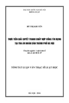 Thực tiễn giải quyết tranh chấp hợp đồng tín dụng tại tòa án nhân dân thành phố hà nội