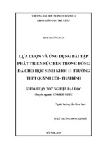 Lựa chọn và ứng dụng bài tập phát triển sức bền trong bóng đá cho học sinh khối 11 trường thpt quỳnh côi   thái bình