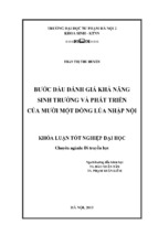 Bước đầu đánh giá khả năng sinh trưởng và phát triển của 11 dòng lúa nhập nội