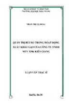 Quản trị rủi ro trong hoạt động xuất khẩu gạo của Công ty TNHH một thành viên xuất nhập khẩu Kiên Giang