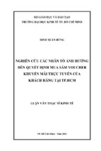 Nghiên cứu các nhân tố ảnh hưởng đến quyết định mua sắm voucher khuyến mãi trực tuyến của khách hàng tại tp.hcm