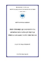 Phân tích hiệu quả sản xuất của mô hình chăn nuôi lợn thịt tại tỉnh savannakhet nước chdcnd lào