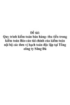 Quy trình kiểm toán bán hàng thu tiền trong kiểm toán báo cáo tài chính của kiểm toán nội bộ các đơn vị hạch toán độc lập tại tổng công ty sông đà